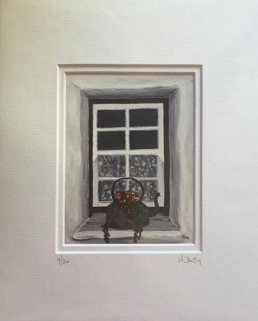 The Old Cottage Window - Kettle and Flowers - Limited Edition Print from Michelle Duffy Camlake Canvas County Fermanagh