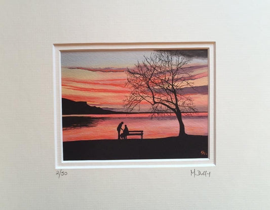 The Tree and the Bench in Reds - Limited Edition Print from Michelle Duffy Camlake Canvas County Fermanagh