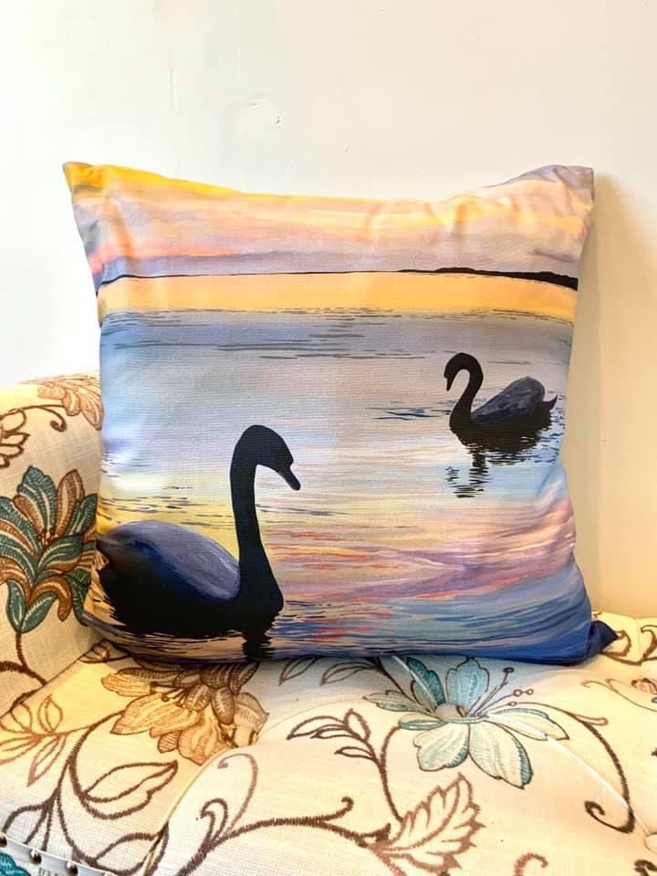 Swan lake Cushion by Michelle Duffy Camlake Canvas