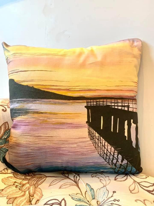 Sunset by the pier, Lough Melvin Cushion by Michelle Duffy Camlake Canvas
