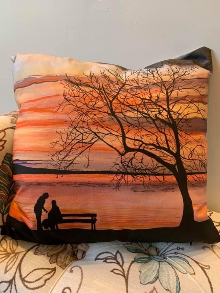 Sunset in reds, Lough Melvin Cushion by Michelle Duffy Camlake Canvas