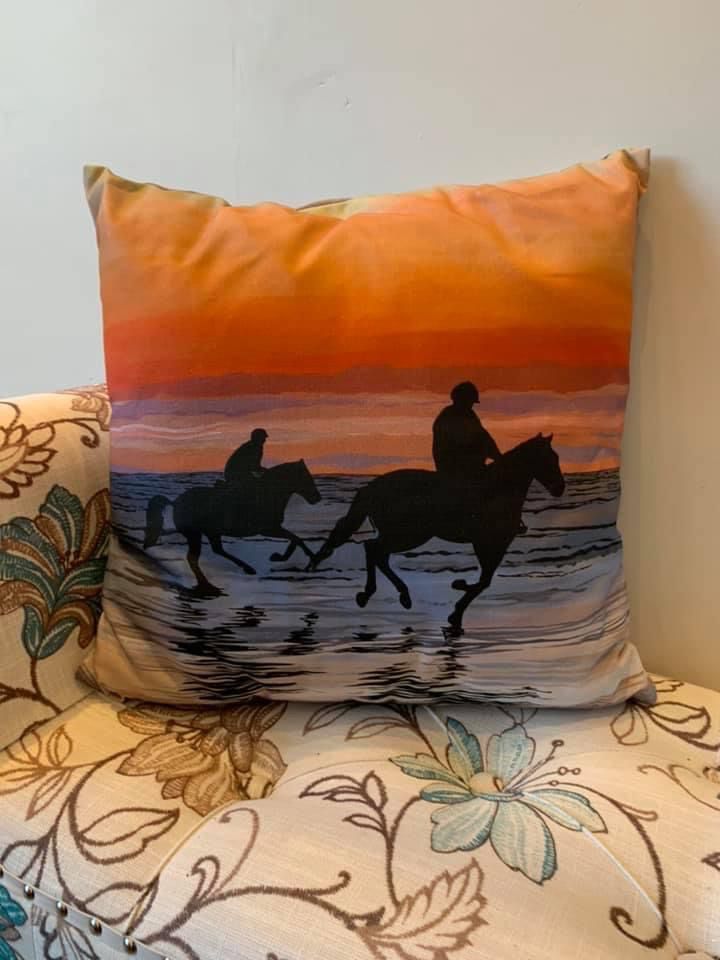 Sunset Gallop Cushion by Michelle Duffy Camlake Canvas